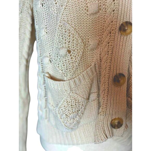 SINCERELY JULES Boho Cable Knit Sweater Cardigan Pockets Cream Small Cottagecore - Picture 4 of 10
